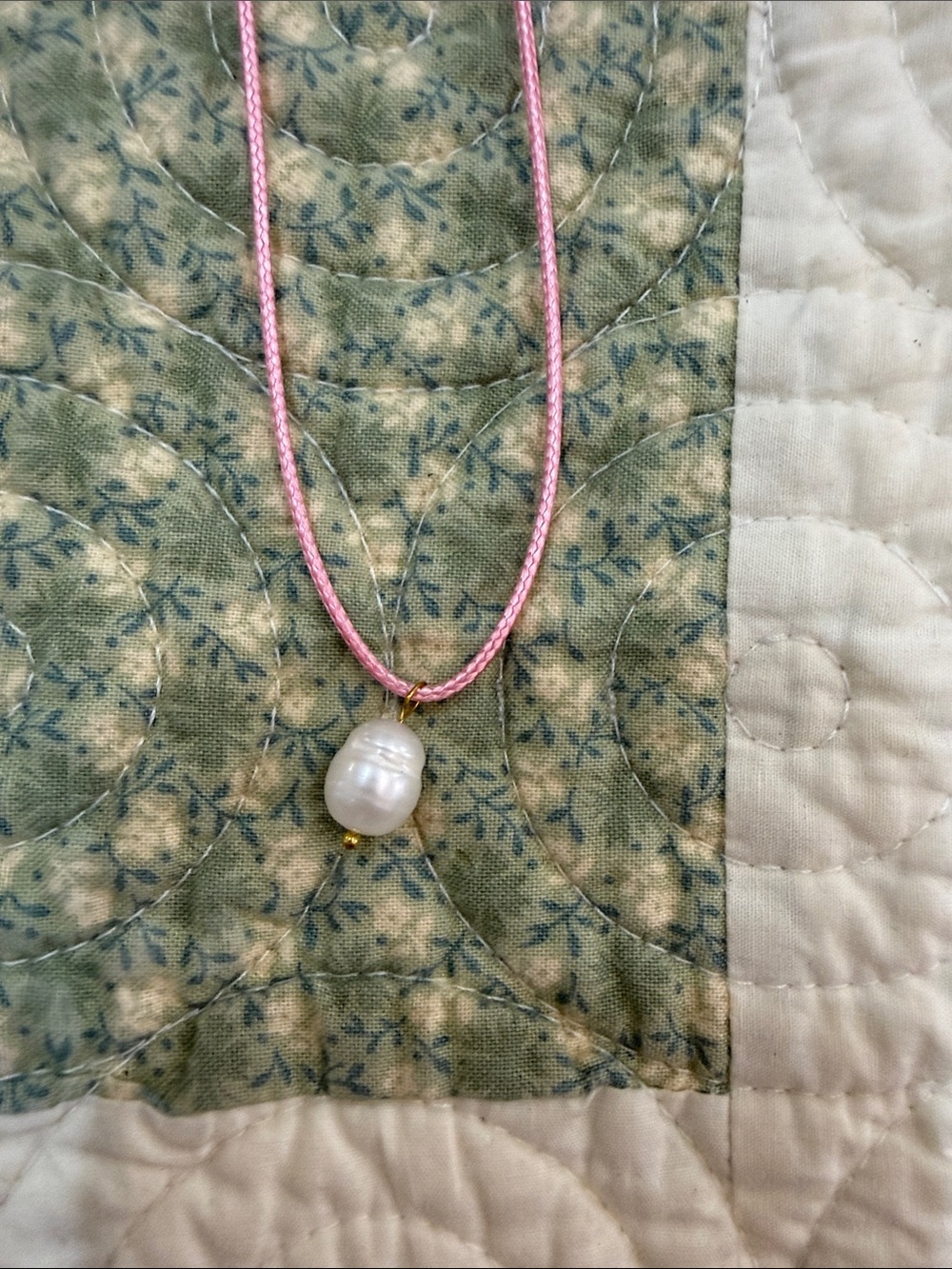 Delicate Pink Cord Necklace with Pearl Pendant